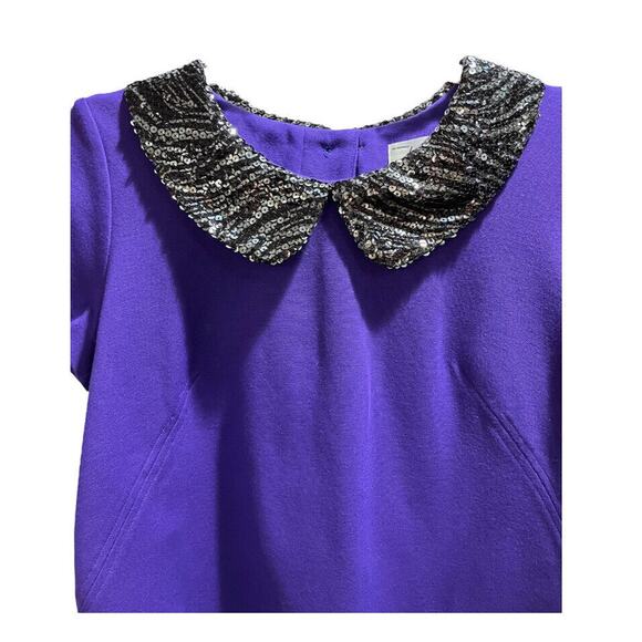 Milly Vintage Purple Blouse Black Sequin Collar Back Buttons Short Sleeve Sz SM - Picture 3 of 9